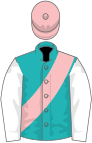 Lime green, Pink sash, White sleeves, Pink cap