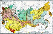 Етнографска карта на Руската империя. Илюстрация от Енциклопедичния речник на Брокхаус и Ефрон (1890-1907).