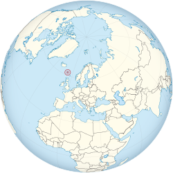 Faroe Islands on the globe (Europe centered)