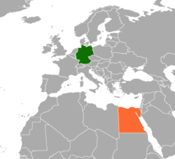 Map indicating locations of Germany and Egypt