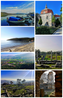 Yukarıdan aşağıya: Boğaziçi, Firuzbey Camii, Çökertme Sahili, Iasos Antik Kenti, Beçin Kalesi, Labranda Antik Kenti, Balık Pazarı Müzesi