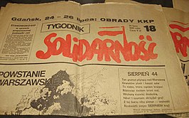 Solidarnośćkrant uit juli 1981, met artikel over de Opstand van Warschau, die daarvoor altijd taboe was.