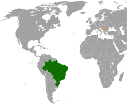 Map indicating locations of Brazil and Serbia