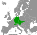Carte où apparaissent Tchéquie, Slovaquie, Autriche, Allemagne, Slovénie, Suisse, Liechtenstein (en vert).