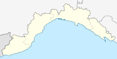 Mapa konturowa Ligurii, blisko prawej krawiędzi znajduje się punkt z opisem „Bolano”