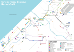 Plan du réseau de bus à l'échelle des villes de Rabat et Salé.