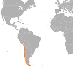 Map indicating locations of Andorra and Chile