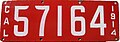 Nummernschild 1914 Kalifornien No. 57164 (1914 wurden alle früheren Nummernschilder ungültig)