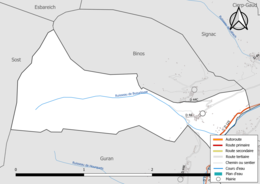 Carte en couleur présentant le réseau hydrographique de la commune