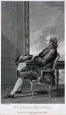 Benjamin Franklin (1781), gravure de François Denis Née d'après Carmontelle. Légende : « On l'a vu désarmer des Tirans et des Dieux. »