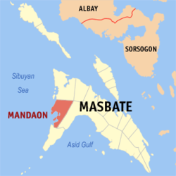 Map of Masbate with Mandaon highlighted