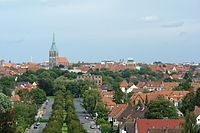 City center of Hildesheim with St. Andrew's, the tallest church in Lower Saxony, and Hildesheim Cathedral, a UNESCO World Heritage Site
