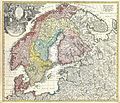 Image 4Homann's map of the Scandinavian Peninsula and Fennoscandia with their surrounding territories: northern Germany, northern Poland, the Baltic region, Livonia, Belarus, and parts of Northwest Russia. Johann Baptist Homann (1664–1724) was a German geographer and cartographer; map dated around 1730. (from History of Norway)
