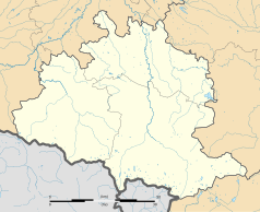 Mapa konturowa Ariège, blisko centrum po prawej na dole znajduje się punkt z opisem „Caychax”