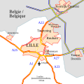 Ligging van Roubaix in de Europese metropool van Rijsel