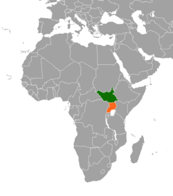 Map indicating locations of South Sudan and Uganda