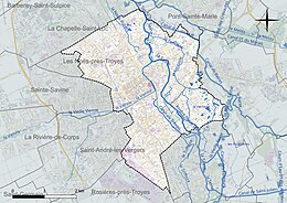 Carte en couleur présentant le réseau hydrographique de la commune