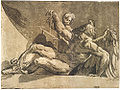 Ugo da Carpi: Bůh Saturn, italský dřevořez chiaroscuro, čtyři bloky, vypadá spíše jako akvarel, 16. stol.
