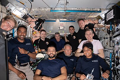 Axiom-2 crew (front row) aboard the ISS