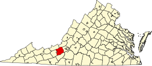 Map of Virginia highlighting Montgomery County