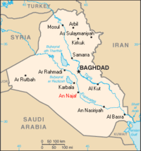 The location o Najaf (printit in red) athin Iraq.