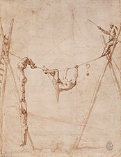 Acrobats on a High Wire, ca. 1634–35, pen & wash, 25.7 x 19.8 cm., Real Academia de Bellas Artes de San Fernando