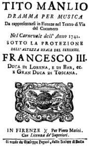 Michele Fini – Tito Manlio – Titelseite des Librettos – Florenz 1742