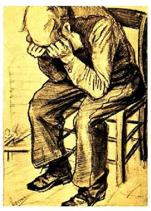 Vincent Van Goghen Agure tristea, arkatzez egindako marrazkia.
