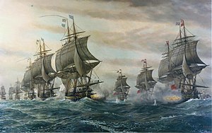 De franske krigsskibe Ville de Paris og Auguste, i "Andet slag om Virginia Capes", september 1781.