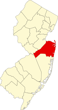 Округ Монмаут на мапі штату Нью-Джерсі highlighting