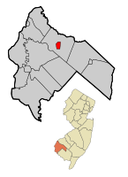 Woodstown highlighted in Salem County. Inset map: Salem County highlighted in the State of New Jersey.