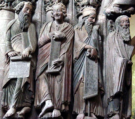 Romanesque sculptures were sometimes given color, as can faintly be seen here.