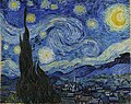 『星月夜』1889年6月、サン＝レミ。油彩、キャンバス、73.7 × 92.1 cm。ニューヨーク近代美術館[232]F 612, JH 1731。