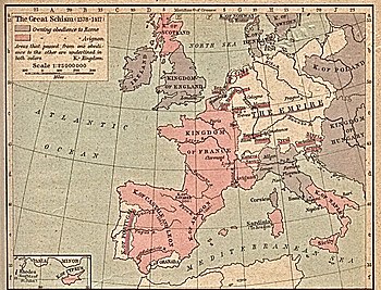 Historische Karte des abendländischen Schismas