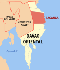 Mapa ng Silangang Dabaw na nagpapakita ng Baganga