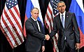 Il presidente statunitense Barack Obama col presidente russo Vladimir Putin nel 2015.