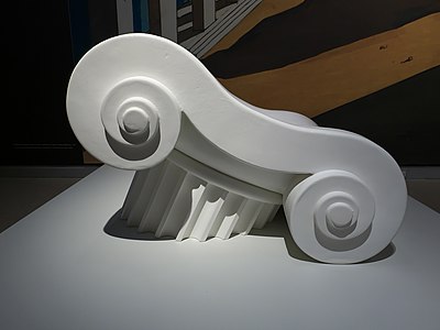 Postmodern reinterpretation of the Ionic column as the Capitello seating, designed by Studio 65 and produced by Gufram, differentiated-density polyurethane foam coated with latex rubber, 1972, unknown location[31]