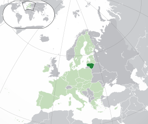 Расположение Литвы (зелёный): — в Европе (светло-зелёный и тёмно-серый) — в Европейском союзе (светло-зелёный)
