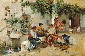 Vendiendo melones (1890), en un patio levantino. Museo Thyssen de Málaga.