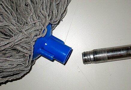 Detail of mop mounting piece (blue plastic) and mount