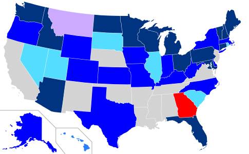 Net changes to lower house seats after the 2006 elections      +1 Dem seat      +2 Dem seats      +3–5 Dem seats      +6–88 Dem seats      +1 Const. seat      +5 Rep seats