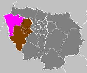Arrondissement Mantes-la-Jolie na mapě regionu Île-de-France (fialově)