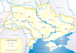 Mappa dell'Ucraina in lingua inglese con i capoluoghi degli oblast' evidenziati