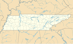 Mapa konturowa Tennessee, po lewej znajduje się punkt z opisem „Linden”