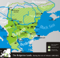 Çar Simeon döneminde, I. Bulgar İmparatorluğu'nun ulaştığı en geniş sınırlar[7]
