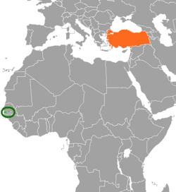 Haritada gösterilen yerlerde Gambia ve Turkey