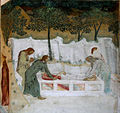 Fresco in het kartuizerklooster (graflegging van Johannes de Doper)