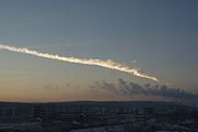 Вид из Екатеринбурга, примерно 200 км от эпицентра вхождения метеорита в плотные слои атмосферы Земли.