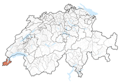 Kantonen Genèves beliggenhed i Schweiz