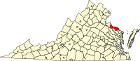 ウェストモアランド郡の位置を示したバージニア州の地図